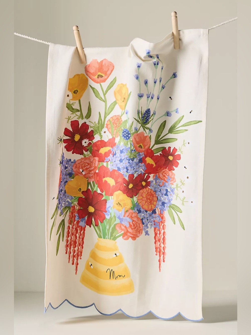 Anthropologie Beehive Mom Floral Cotton Dishtowel